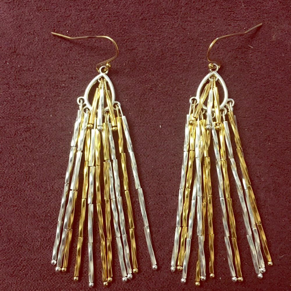 Silver and Gold Twisted Bugle Bead Earrings